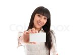Beautiful Person Cue Card Follow Ups En Smuk Smilende Ung Kvinde Der Stock Foto