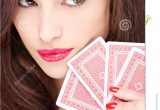 Beautiful Person Cue Card Follow Ups Pretty Woman Holding Gambling Cards Stock Image Image Of