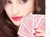 Beautiful Person Cue Card Follow Ups Pretty Woman Holding Gambling Cards Stock Image Image Of