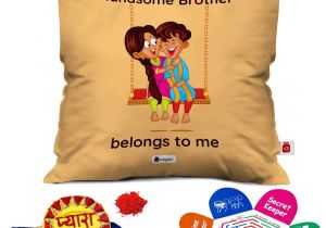 Beautiful Raksha Bandhan Greeting Card Indigifts Rakhi for Brother Pyara Bhaiya with Roli Rakshabandhan Greeting Card Handsome Brother Belongs to Me Beidge Printed 12×12 Cushion with