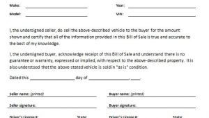 Bill Of Sale for A Vehicle Template Free Printable Car Bill Of Sale form Generic