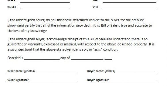 Bill Of Sale for A Vehicle Template Free Printable Car Bill Of Sale form Generic
