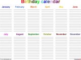 Birthday and Anniversary Calendar Template Excel Template for Birthday Calendar In Color Landscape