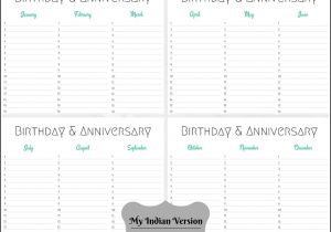 Birthday and Anniversary Calendar Template My Indian Version Birthday Anniversary Calendar Free