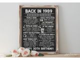 Birthday Card Year You Were Born Instant Back In 1989 Printable 30th Birthday Sign