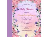 Birthday Invitation Card with Name and Photo Baby Shower Pink Violet Garden Floral Bird Invitation