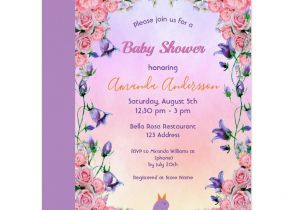 Birthday Invitation Card with Name and Photo Baby Shower Pink Violet Garden Floral Bird Invitation