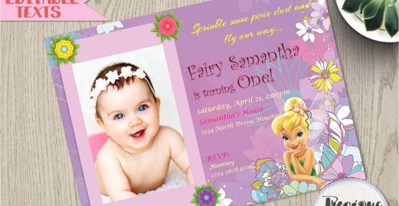 Birthday Invitation Card with Name and Photo Tinkerbell Birthday Invitation Editable Fairy