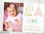 Birthday Invitation Card with Name and Photo Wild One Invitation Teepee First Birthday Invitation Girl