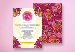 Blank Hindu Wedding Card Template Indian Wedding Invitation Colorful and Festive Pink Yellow