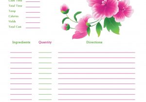 Blank Recipe Card Template for Word Pink Green Flower Recipe Card Full Page Recipe Cards