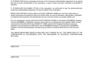 Board Member Contract Template Board Resolution Approving Unanimous Shareholders