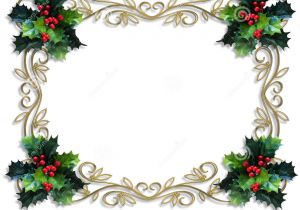 Border Design for Greeting Card Christmas Border Holly Gold Frame Stock Illustration