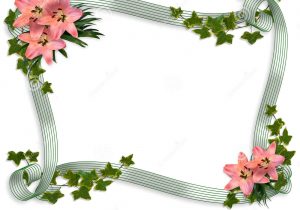 Border Design for Wedding Card Pink Lilies and Ribbons Border Stock Illustration