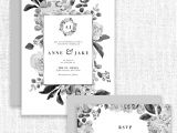 Border Wedding Card Clip Art Black and White Watercolor Flowers Clipart Gray Monochrome