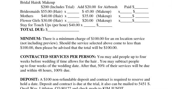 Bridal Contract Template for Hair Bridalhaircotract Affordable Wedding Hair Contract