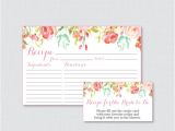Bridal Shower Recipe Cards Templates Pink Floral Bridal Shower Recipe Cards Printable Flower