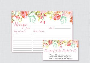 Bridal Shower Recipe Cards Templates Pink Floral Bridal Shower Recipe Cards Printable Flower