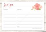 Bridal Shower Recipe Cards Templates Recipe Card Bridal Shower Printable Diy Pink Flowers Floral