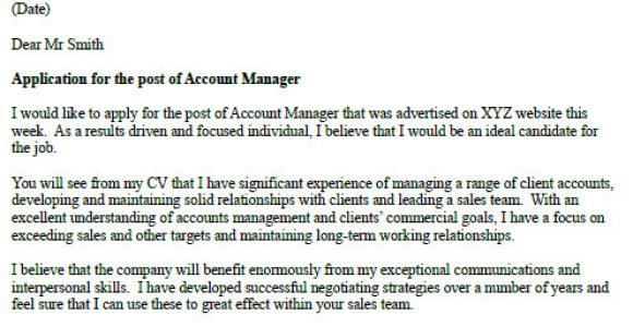 British Cover Letter Examples Account Manager Cover Letter Example Icover org Uk