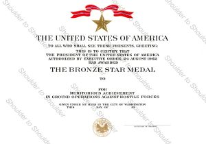 Bronze Star Certificate Template Category Shoulder to Shoulder Collectibles