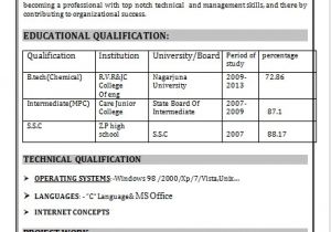 Bsc Fresher Resume format Download Resume Blog Co B Tech Chemical Fresher Resume Sample