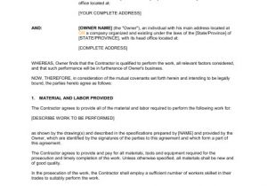 Builder Client Contract Template Agreement Between Owner and Contractor Template Word