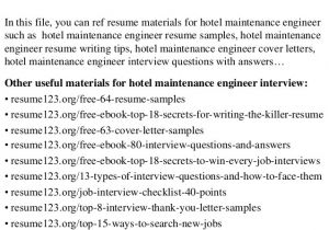 Building Engineer Resume top 8 Hotel Maintenance Engineer Resume Samples