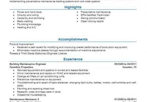 Building Maintenance Engineer Resume Building Maintenance Engineer Objectives Resume