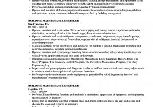 Building Maintenance Engineer Resume Sample Resume Building Maintenance Engineer Building