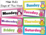 Bulletin Board Calendar Template Days Of the Week Calendar Cards Owl Polka Dot Hobo Stitched