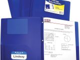 Business Folders with Business Card Slot C Line Two Pocket Heavyweight Poly Portfolio with Prongs for Letter Size Papers Includes Business Card Slot 1 Case Of 25 Portfolios Blue