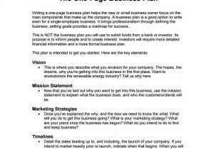 Business Plan for New Company Template One Page Business Plan Example Pdf Template Free Download