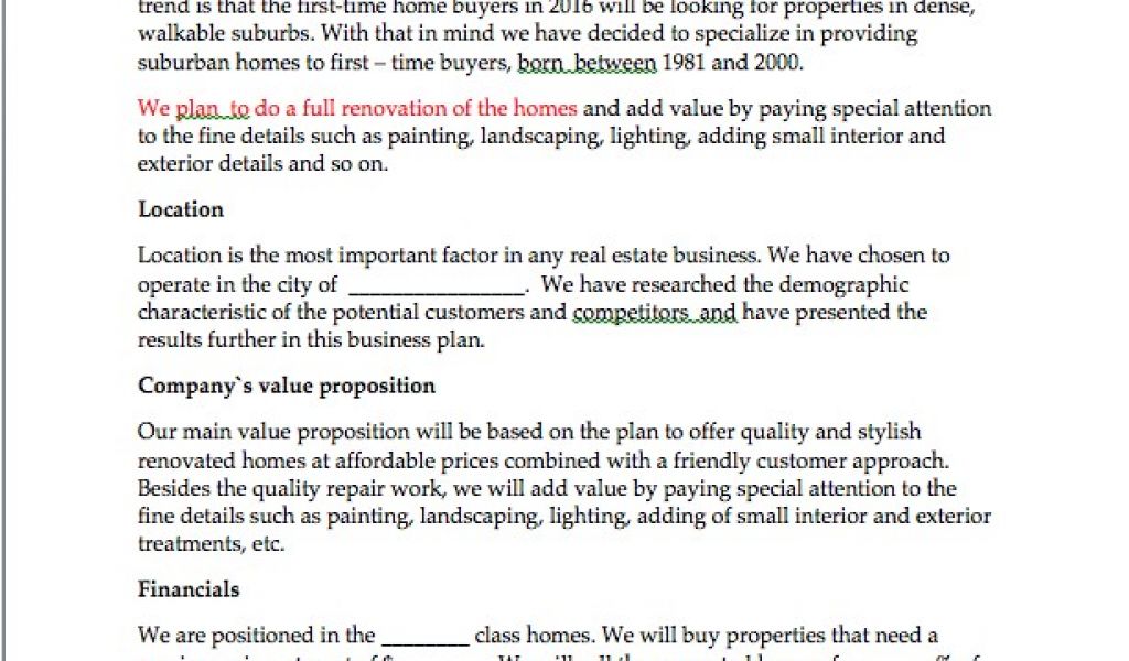 business plan template for flipping houses