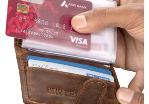Business Platinum Debit Card Axis Bank Pollstar button Brown Card Holder
