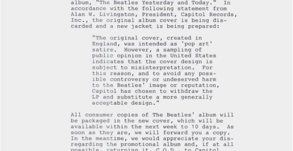 Butcher Cover Letter Yesterday and today United States 1966 About the Beatles
