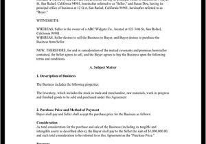 Buying A Business Contract Template Business Purchase Agreement Contract form with Template