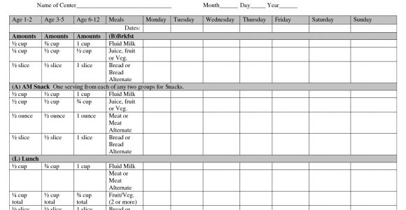 Cacfp Menu Template Cycle Menu Template Cacfp Weekly Menu Planning Doc