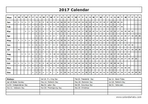 Calendar at A Glance Template 2017 Calendar Template Year at A Glance Free Printable