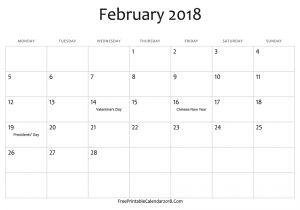 Calendar Template by Vertex42 Com February 2018 Calendar with Holidays Printable Calendar