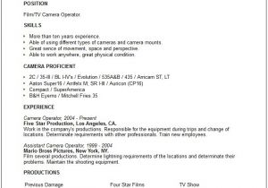 Camera Operator Resume Sample Media Arts Resume Examples