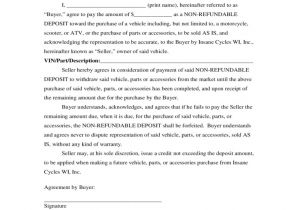 Car Deposit Contract Template Non Refundable Car Deposit Agreement form Free Download