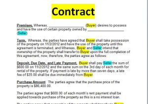 Car Rent to Own Contract Template Rent to Own Contract Doc and Pdf forms Examples Sample