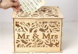 Card Box for Wedding with Lock Elegant Wedding Card Box with Lock Hollow Out Wooden Wishing