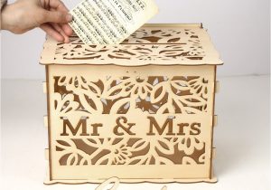 Card Box for Wedding with Lock Elegant Wedding Card Box with Lock Hollow Out Wooden Wishing