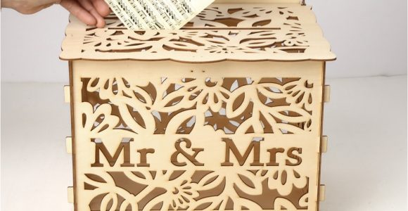 Card Box for Wedding with Lock Elegant Wedding Card Box with Lock Hollow Out Wooden Wishing