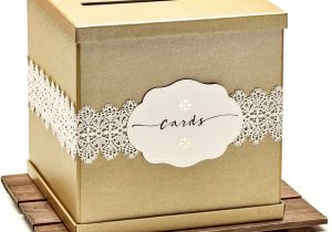 Card Box for Wedding with Lock Hayley Cherie Gold Gift Card Box with White Lace and Cards Label Gold Textured Finish Large Size 10 X 10 Perfect for Weddings Baby Showers