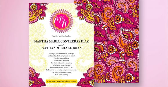 Card Design for Indian Wedding Indian Wedding Invitation Colorful and Festive Pink Yellow