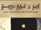 Card Design for Wedding Invitations My Diy Story Geometric Black Gold Foil Pocket Invitation