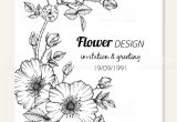 Card Flower Black and White Rose Flower Frame Drawing Illustration for Invitation and